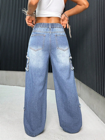 Jeans de mujer estilo Y2K,  casuales sueltos de pierna ancha con parches en forma de estrella