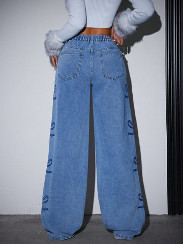 Jeans casuales de corte holgado para mujer con detalle de lazo