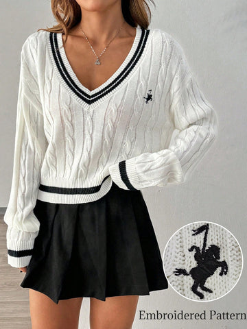 Jersey informal de cuello en V profundo de manga larga, elegante y suave