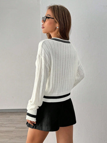 Jersey informal de cuello en V profundo de manga larga, elegante y suave