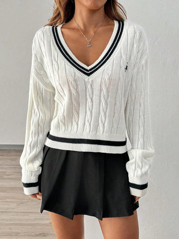 Jersey informal de cuello en V profundo de manga larga, elegante y suave