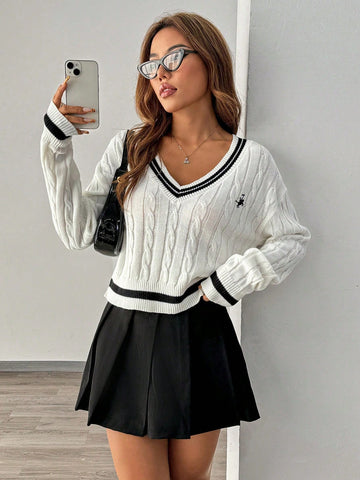 Jersey informal de cuello en V profundo de manga larga, elegante y suave