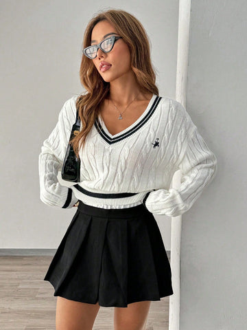 Jersey informal de cuello en V profundo de manga larga, elegante y suave