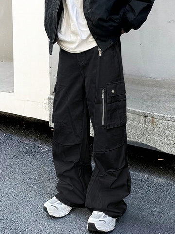 Pantalones de carga holgados unicolor para hombres