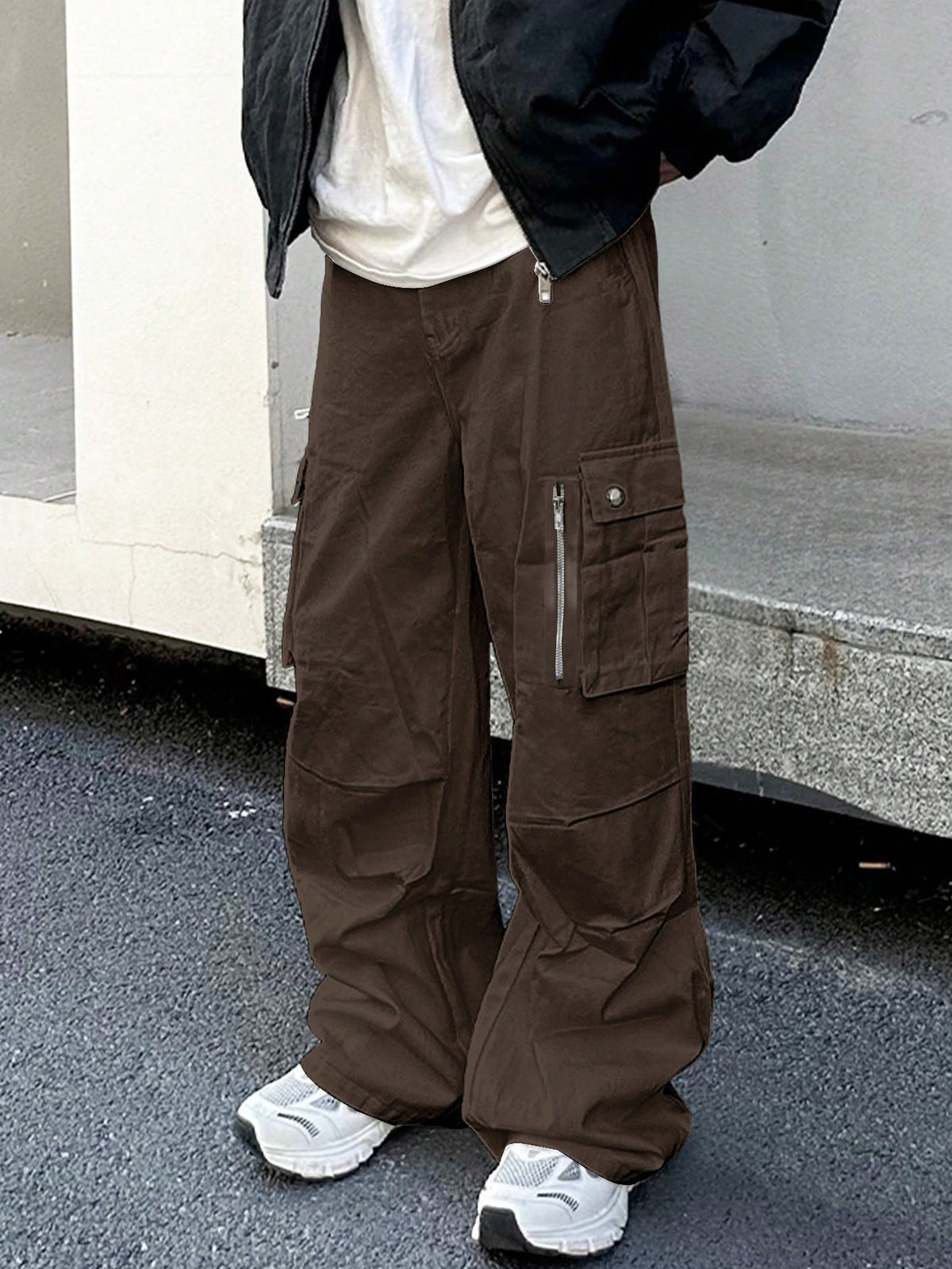 Pantalones de carga holgados unicolor para hombres