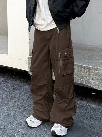 Pantalones de carga holgados unicolor para hombres