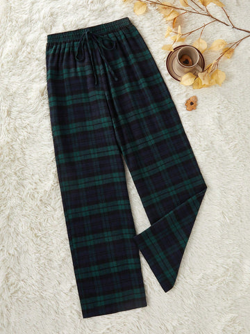 Pantalones de pijama pierna recta con cintura elástica y estampado a cuadros