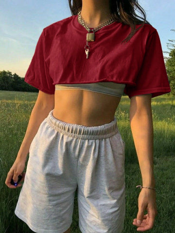 Top Casual Corto De Color Sólido Para Mujer Para Verano