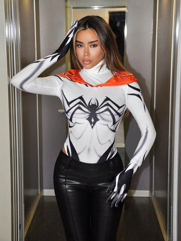 Body de mujer araña con capucha para festivales y Halloween