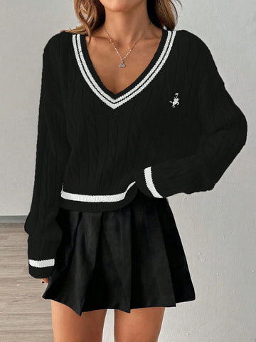 Jersey informal de cuello en V profundo de manga larga, elegante y suave