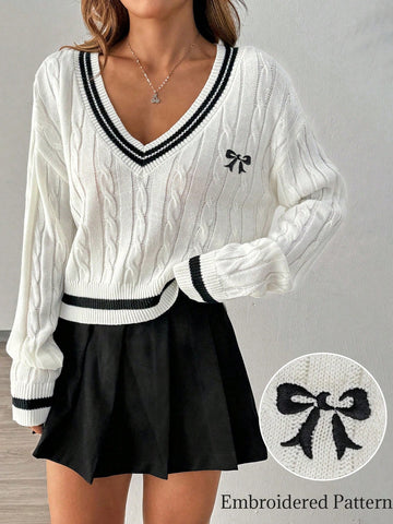 Jersey informal de cuello en V profundo de manga larga, elegante y suave