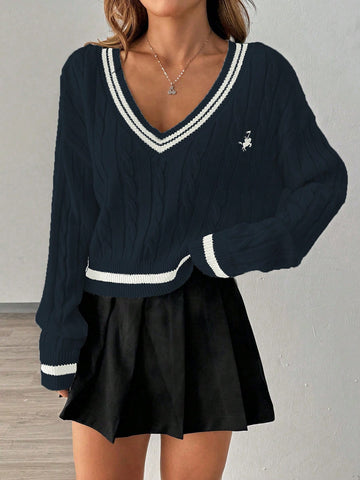 Jersey informal de cuello en V profundo de manga larga, elegante y suave