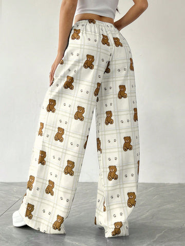 Pantalones anchoscon estampado y cintura con cordón