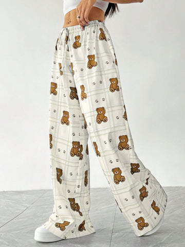 Pantalones anchoscon estampado y cintura con cordón