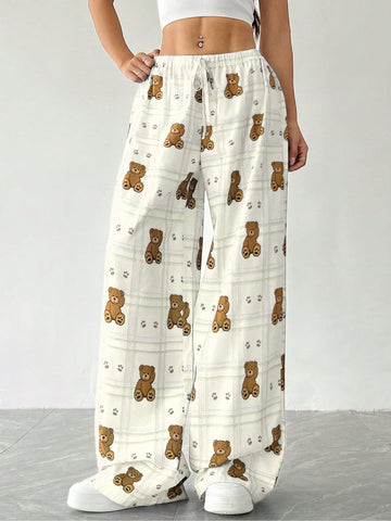 Pantalones anchoscon estampado y cintura con cordón