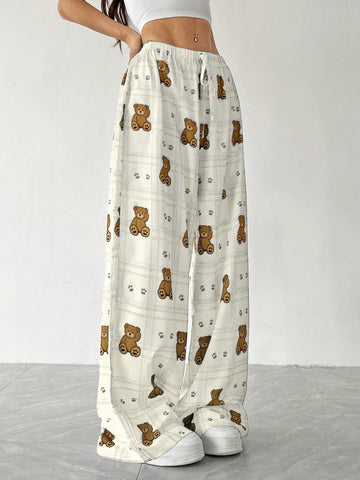 Pantalones anchoscon estampado y cintura con cordón