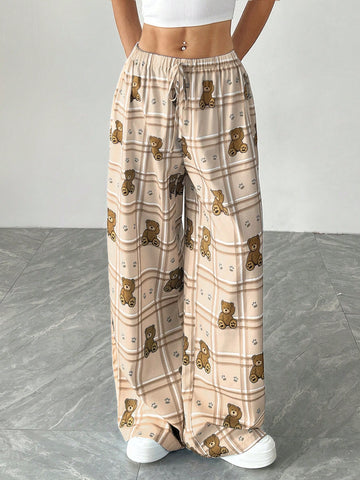 Pantalones anchoscon estampado y cintura con cordón