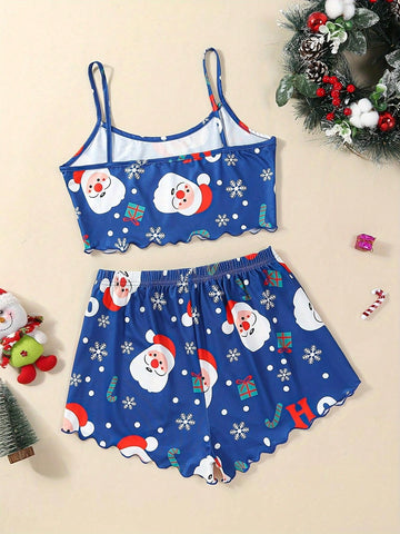 Conjunto de pijama con diseño de Papá Noel y copos de nieve