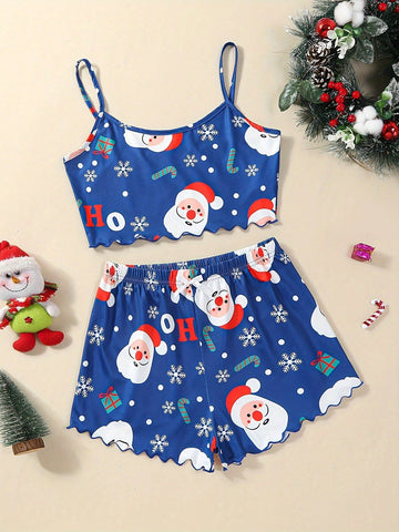 Conjunto de pijama con diseño de Papá Noel y copos de nieve