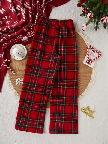 Pantalones de franela holgados y casuales con estampado de cuadros navideños