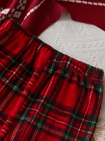 Pantalones de franela holgados y casuales con estampado de cuadros navideños