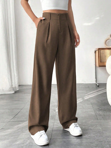 Pantalones rectos de unicolor casuales para mujer