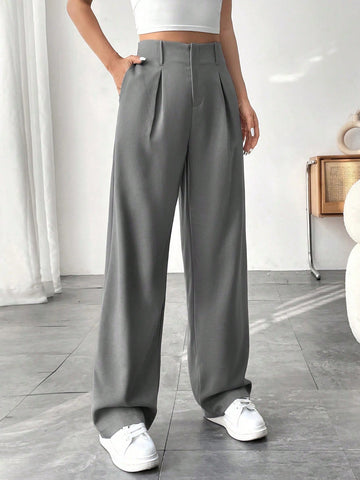 Pantalones rectos de unicolor casuales para mujer