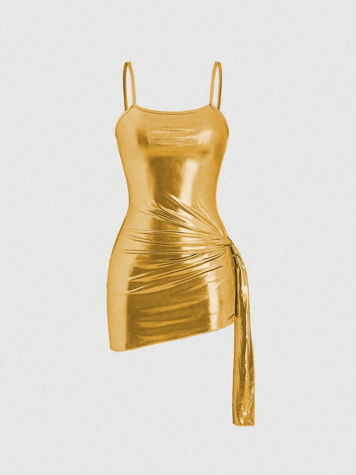Vestido elegante y delgado con tiras de espagueti, espalda descubierta, cintura con lazo y plisado para mujer
