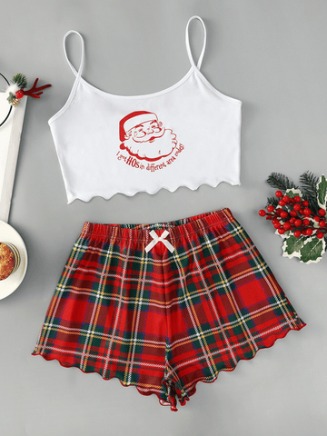 Conjunto de Pijama de Navidad, Estampado de Papá Noel y Regalos