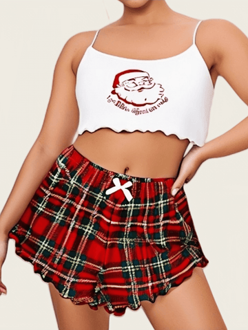 Conjunto de Pijama de Navidad, Estampado de Papá Noel y Regalos