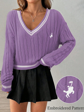 Jersey informal de cuello en V profundo de manga larga, elegante y suave