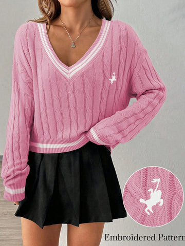 Jersey informal de cuello en V profundo de manga larga, elegante y suave
