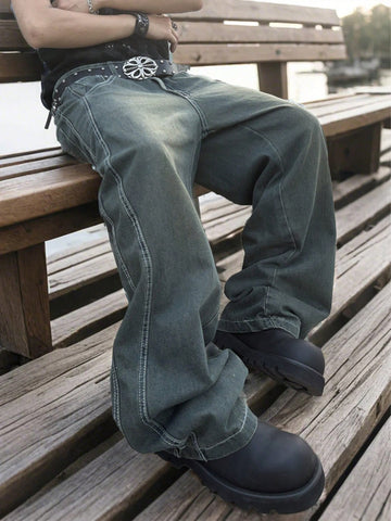 Jeans casuales con bolsillo y botones frontales simples para hombre, para uso diario