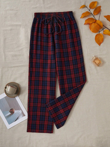 Pantalones de pijama pierna recta con cintura elástica y estampado a cuadros
