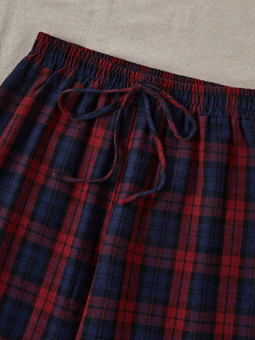 Pantalones de pijama pierna recta con cintura elástica y estampado a cuadros