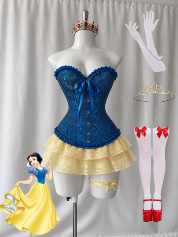 Disfraz Blanca Nieves (corset, falda talla única , medias, corona al azar, guantes)