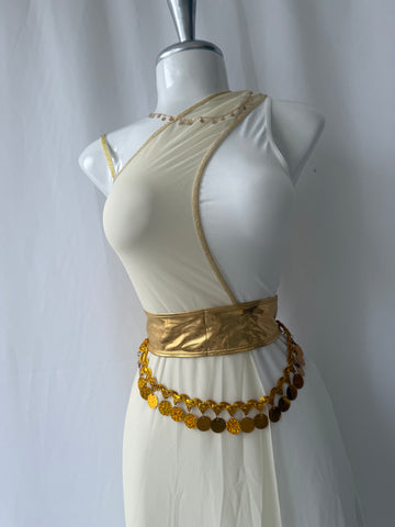 Diosa griega largo (vestido, malla, cinturón, cadena cabeza)