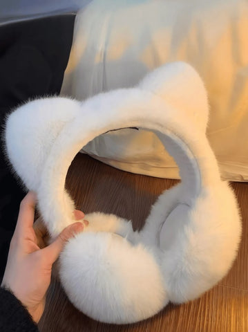 Orejeras de invierno con orejas de gato de felpa,  plegables