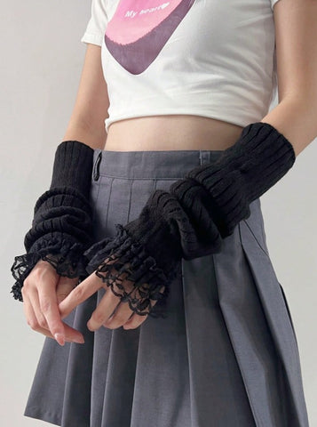 1 par de calentadores de brazo estilo ballet para niñas, guantes sin dedos de punto estilo de ropa de calle Y2K