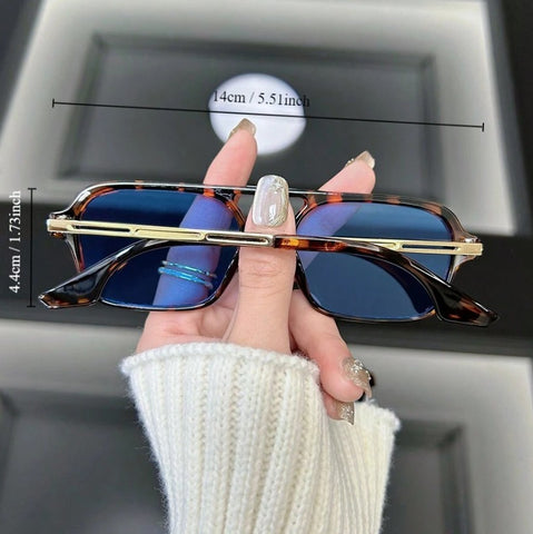 Gafas de moda metálicas con forma cuadrada de Leopardo azul