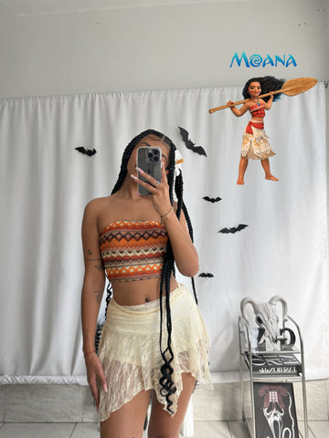 Disfraz Moana (top, falda, flor)