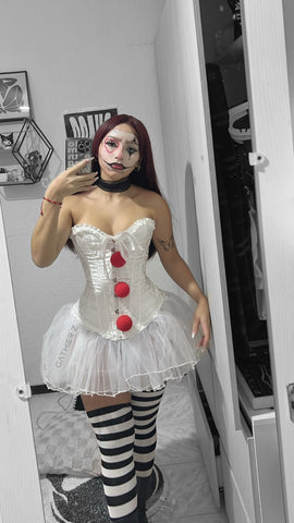 Disfraz payasa ref 01 (corset con pompones, medias, tutu)