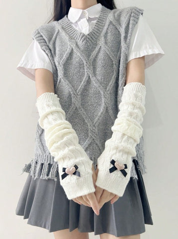 1 par de calentadores de brazo estilo ballet para niñas, guantes sin dedos de punto estilo de ropa de calle Y2K
