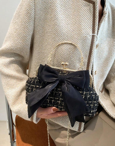 Bolso cartera con patrón de cuadros con diseño de lazo con cerradura