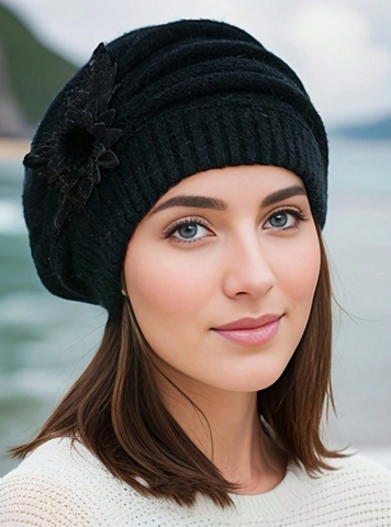 Boina de mujer de punto cómoda - Gorro de invierno de acrílico cálido y elástico con orejeras