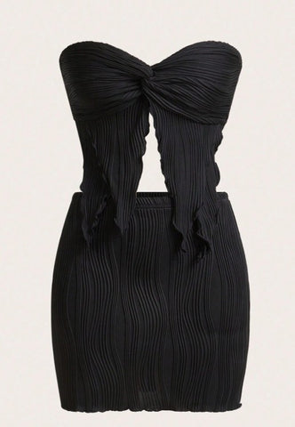 Conjunto girante delantero bajo asimétrico Top tubo corto & Falda ajustada