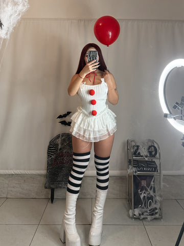 Disfraz Payasa IT vestido con short mini y medias de rayas