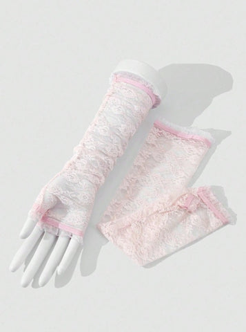 1 par de mangas largas elegantes y de moda con encaje y malla para mujeres