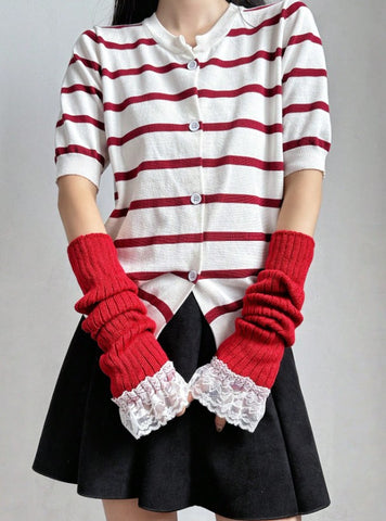 1 par de calentadores de brazo estilo ballet para niñas, guantes sin dedos de punto estilo de ropa de calle Y2K