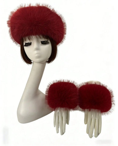 Gorro de punto de unicolor y puños de acrílico esponjoso, con ribete esponjoso
